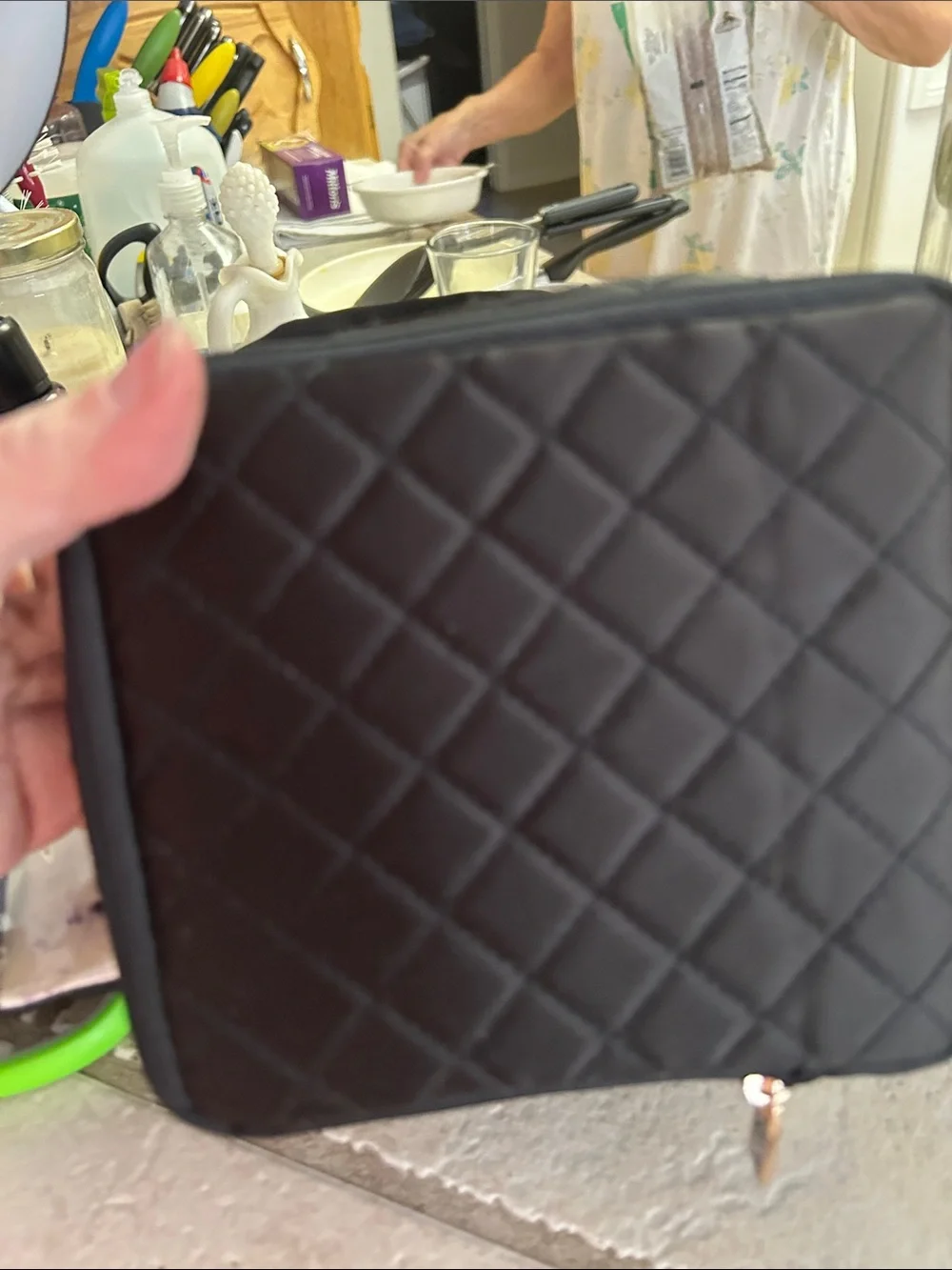 PurseN Quilted Black Cosmetic Case with Gold-logo Accent